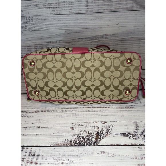 COACH F28501 Signature Stripe Drawstring Carryall Satchel Bag Pink Purse - Picture 12 of 16